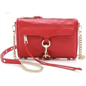 Rebecca Minkoff Red Leather Cross Body Bag Gold Chain Preppy Resort Travel Purse